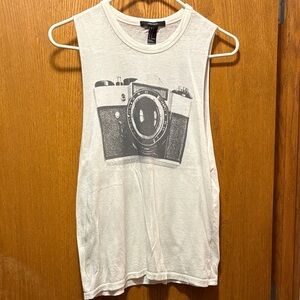 Forever 21 White Tank Top with Camera Print